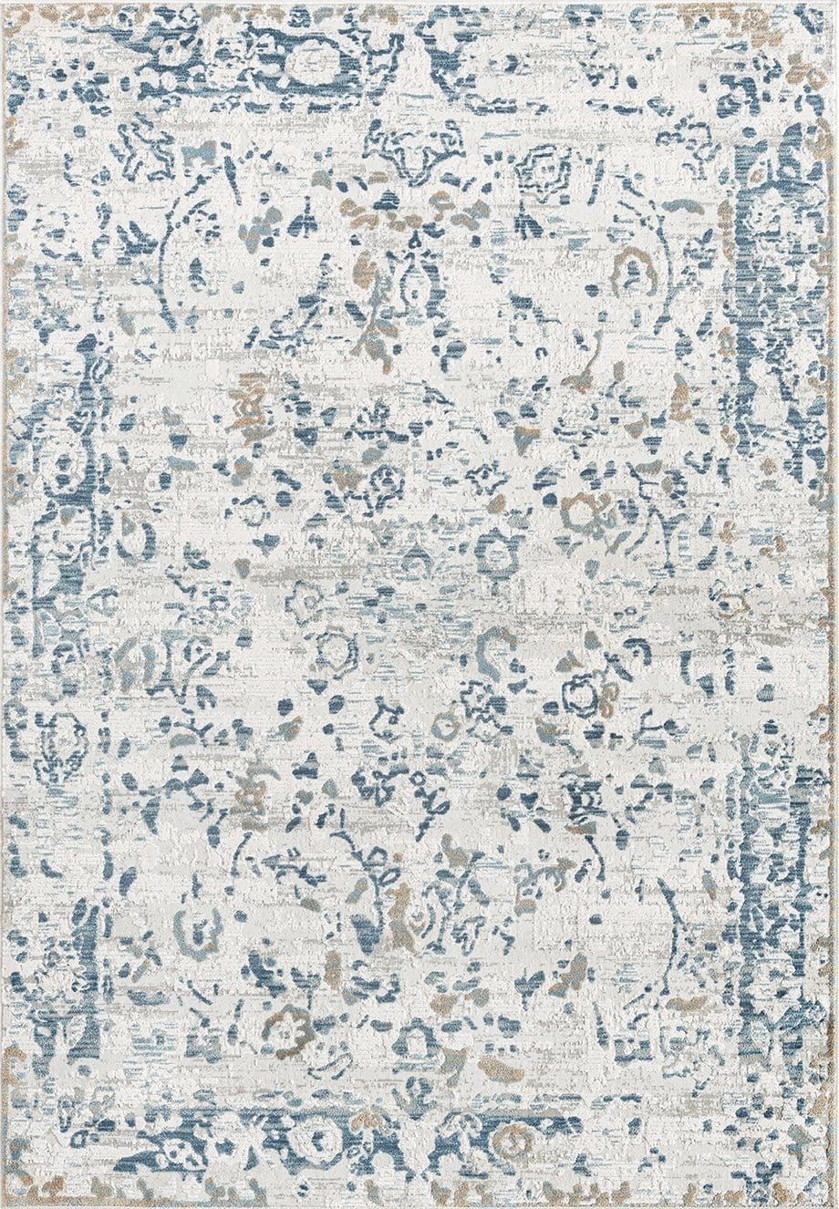 Iris Blue Grey and Beige Distressed Floral Rugmodern color block patchwork rug