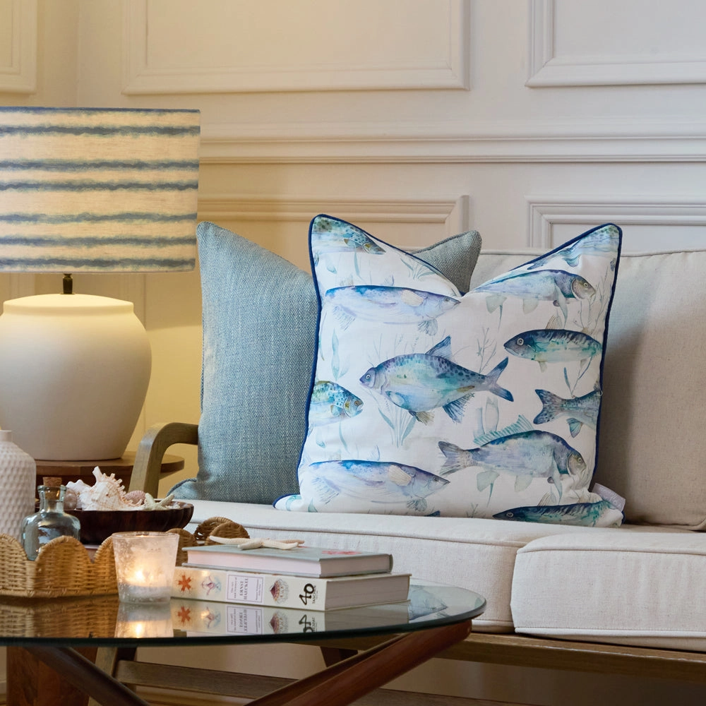 Ives Waters Printed Piped Cushion Cobalt