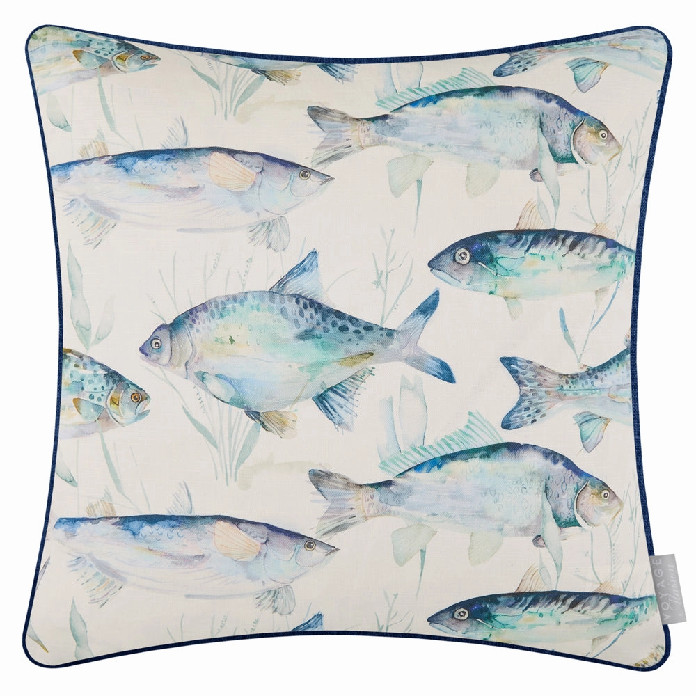 Ives Waters Printed Piped Cushion Cobalt