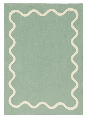Kairo Green and Cream Wiggle Bordered Washable Rugmodern color block patchwork rug