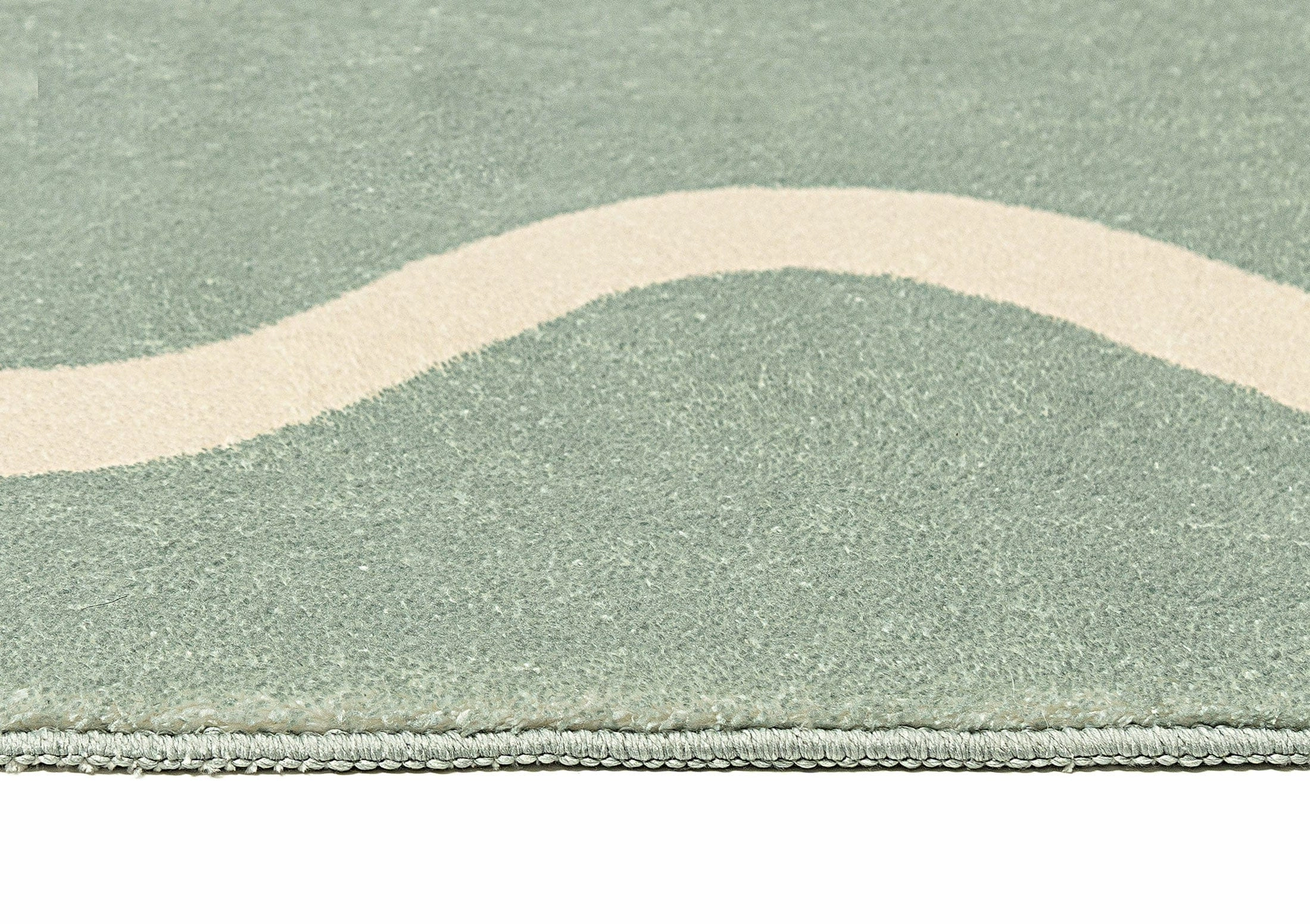 Kairo Green and Cream Wiggle Bordered Washable Rug