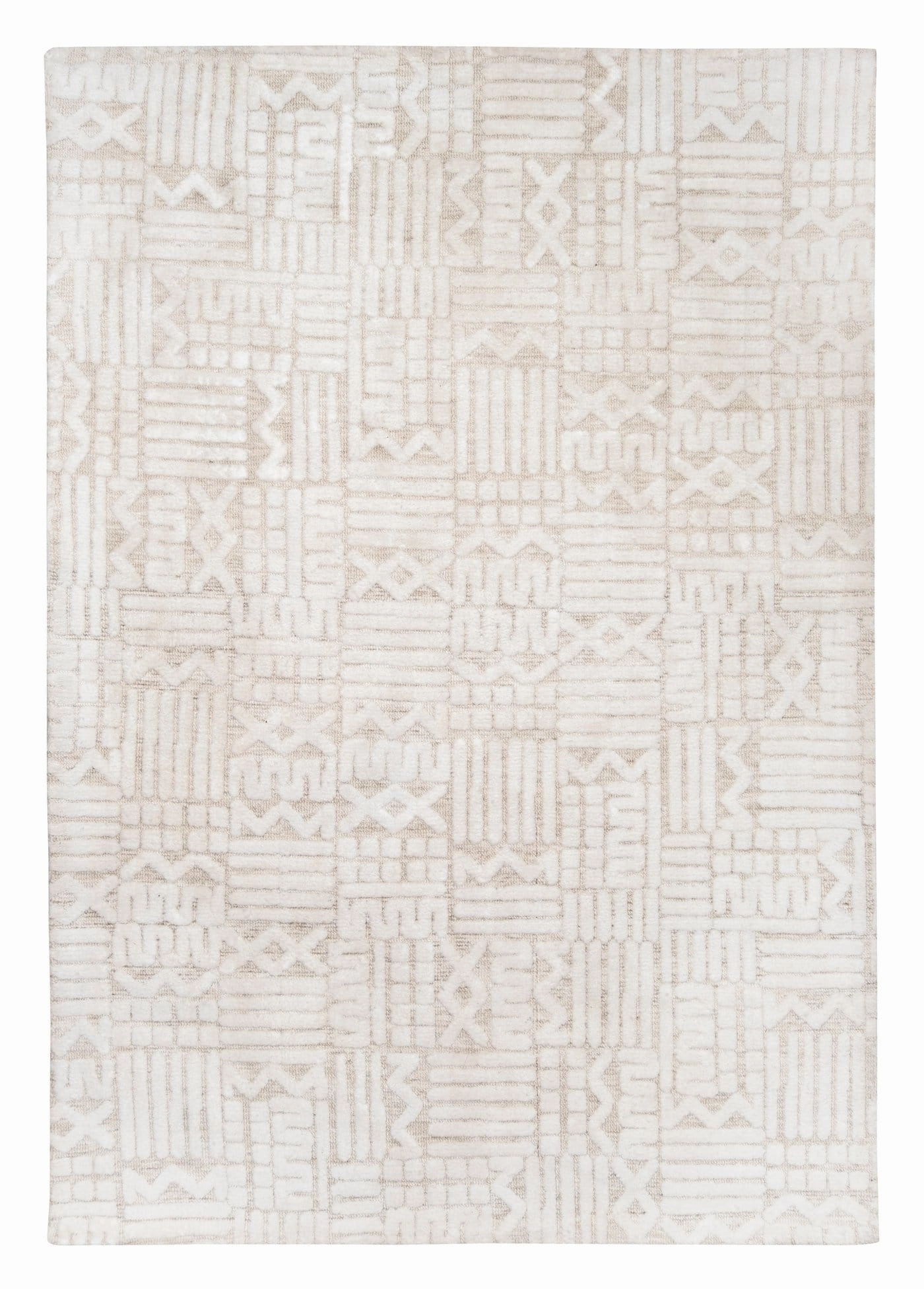 Kalinda Beige and Ivory Geometric Tribal Rugmodern color block patchwork rug