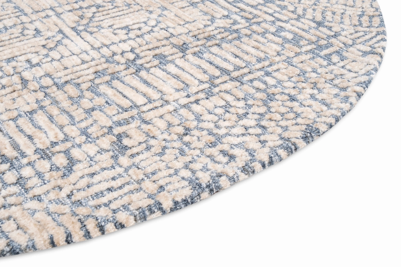 Karmen Blue and Ivory Geometric Patterned Round Rug *NO RETURNS UNLESS FAULTY
