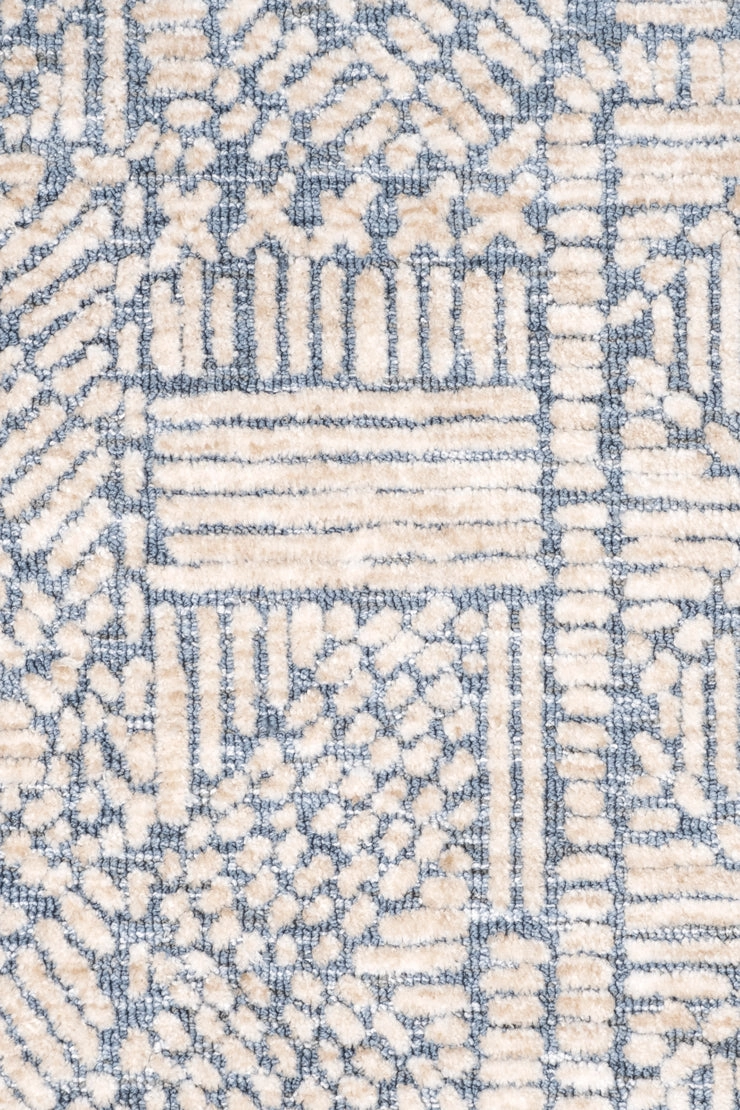 Karmen Blue and Ivory Geometric Patterned Round Rug *NO RETURNS UNLESS FAULTY
