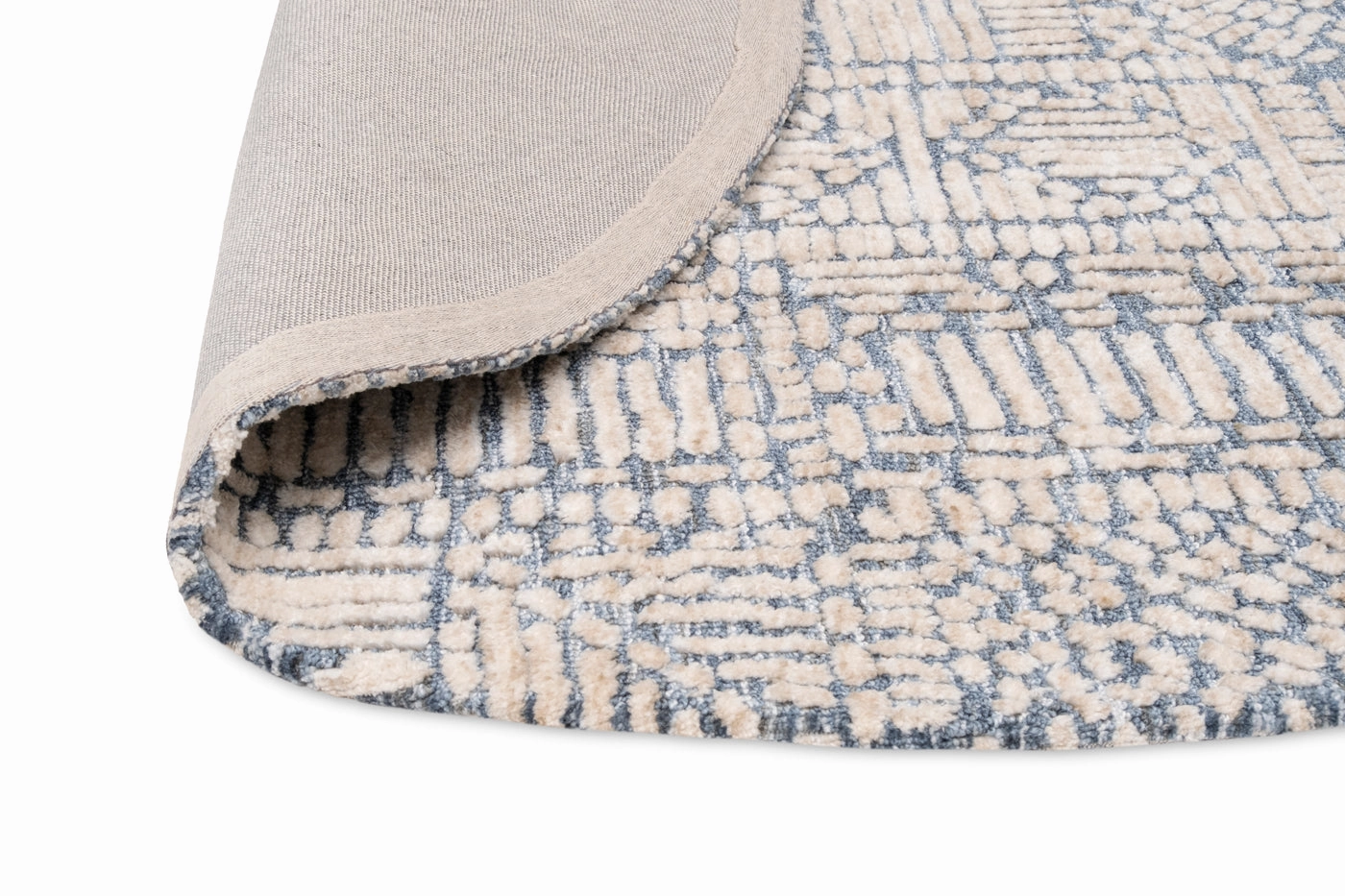 Karmen Blue and Ivory Geometric Patterned Round Rug *NO RETURNS UNLESS FAULTY