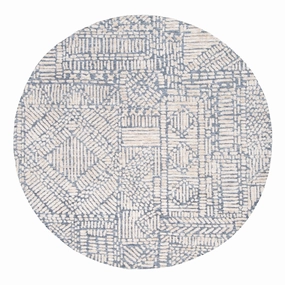 Karmen Blue and Ivory Geometric Patterned Round Rug *NO RETURNS UNLESS FAULTYmodern color block patchwork rug