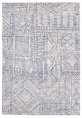 Karmen Blue and Ivory Geometric Patterned Rugmodern color block patchwork rug