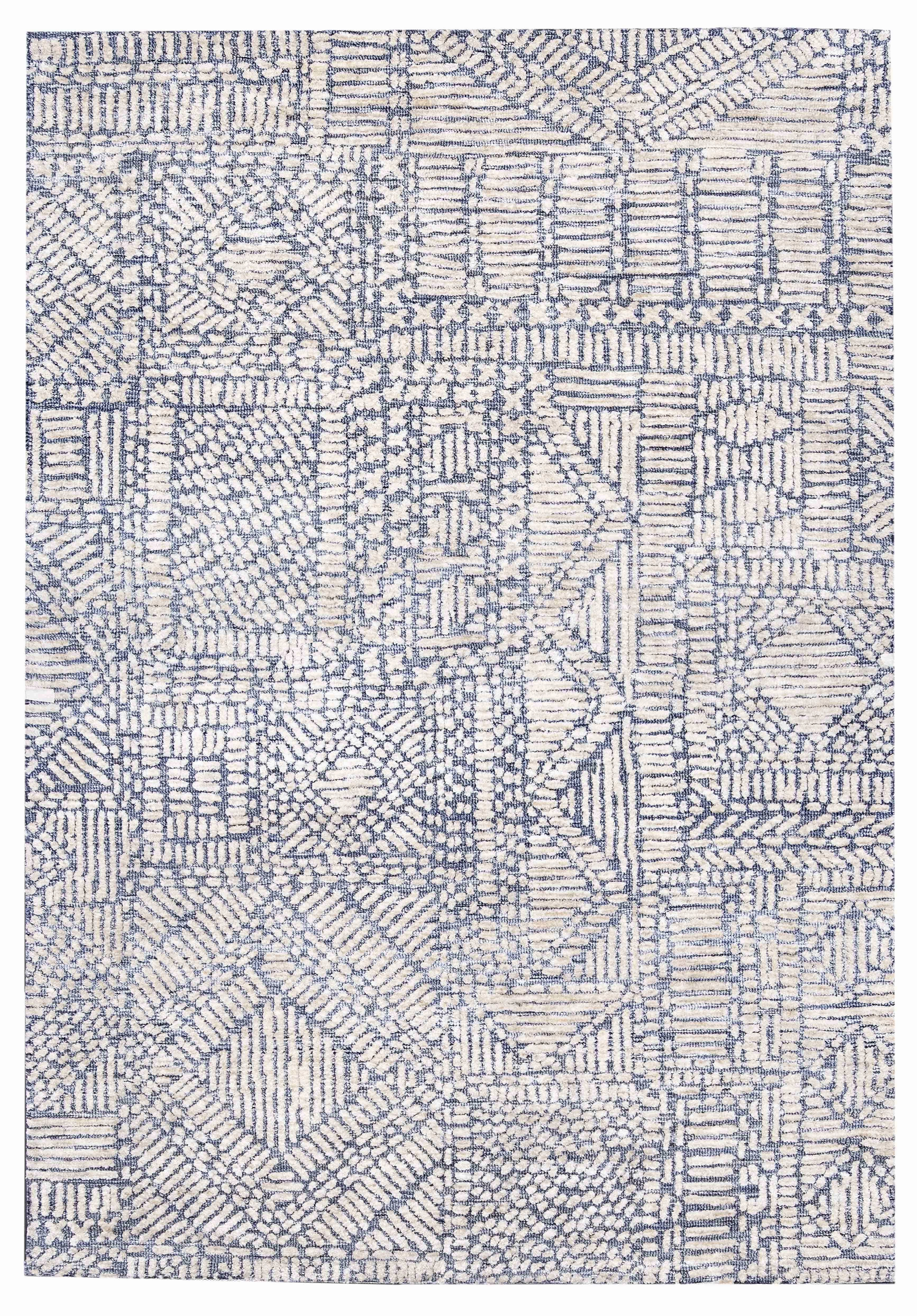 Karmen Blue and Ivory Geometric Patterned Rugmodern color block patchwork rug