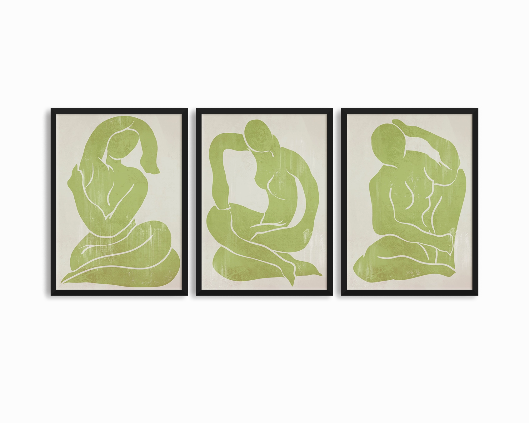 Khaki Green Trio Set - Figure Printmodern abstract painting decor
