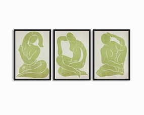 Khaki Green Trio Set - Figure Printmodern abstract painting decor