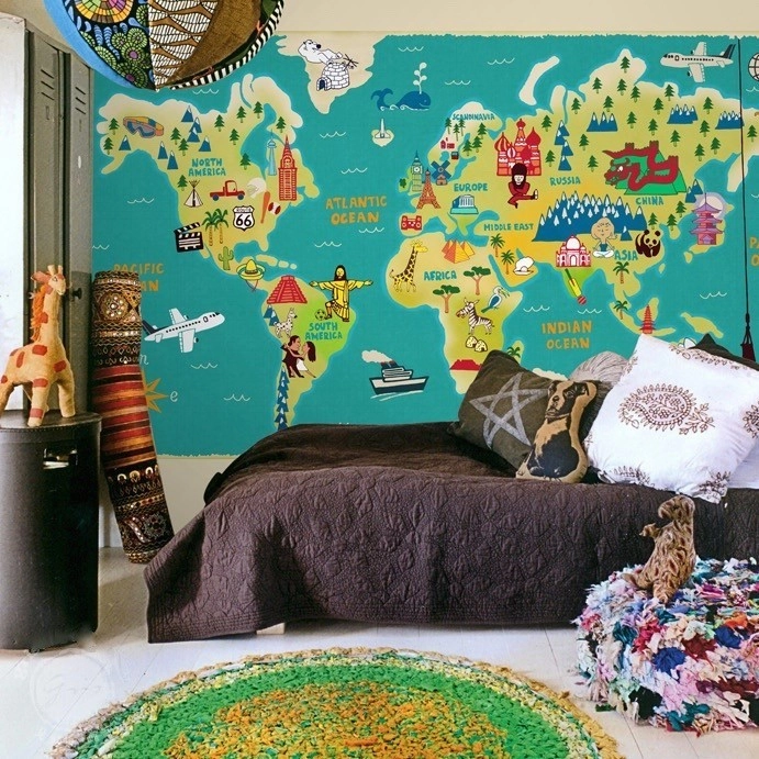 Kids World Map Wall Mural