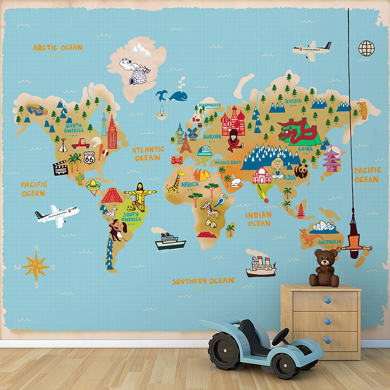 Kids World Map Wall Mural