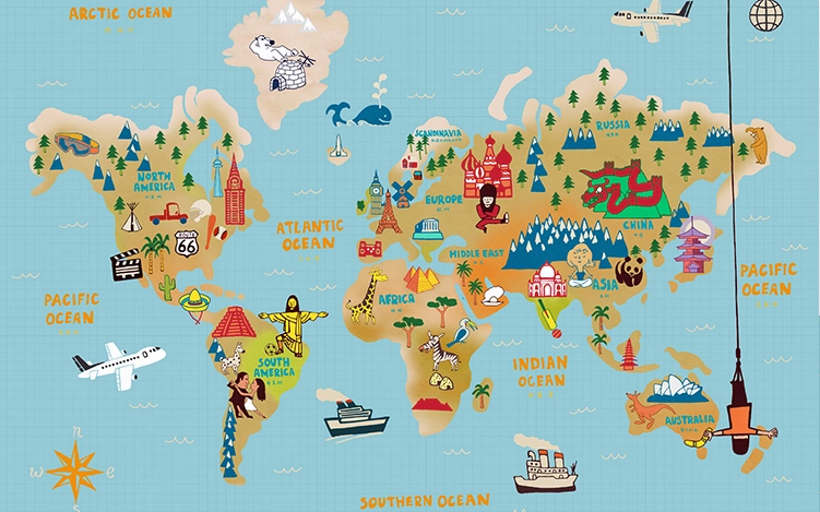 Kids World Map Wall Mural