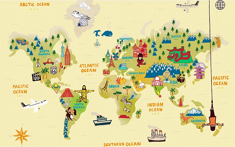 Kids World Map Wall Mural