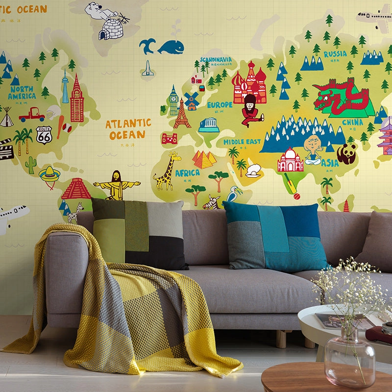 Kids World Map Wall Muralhome decor ,wall decor 