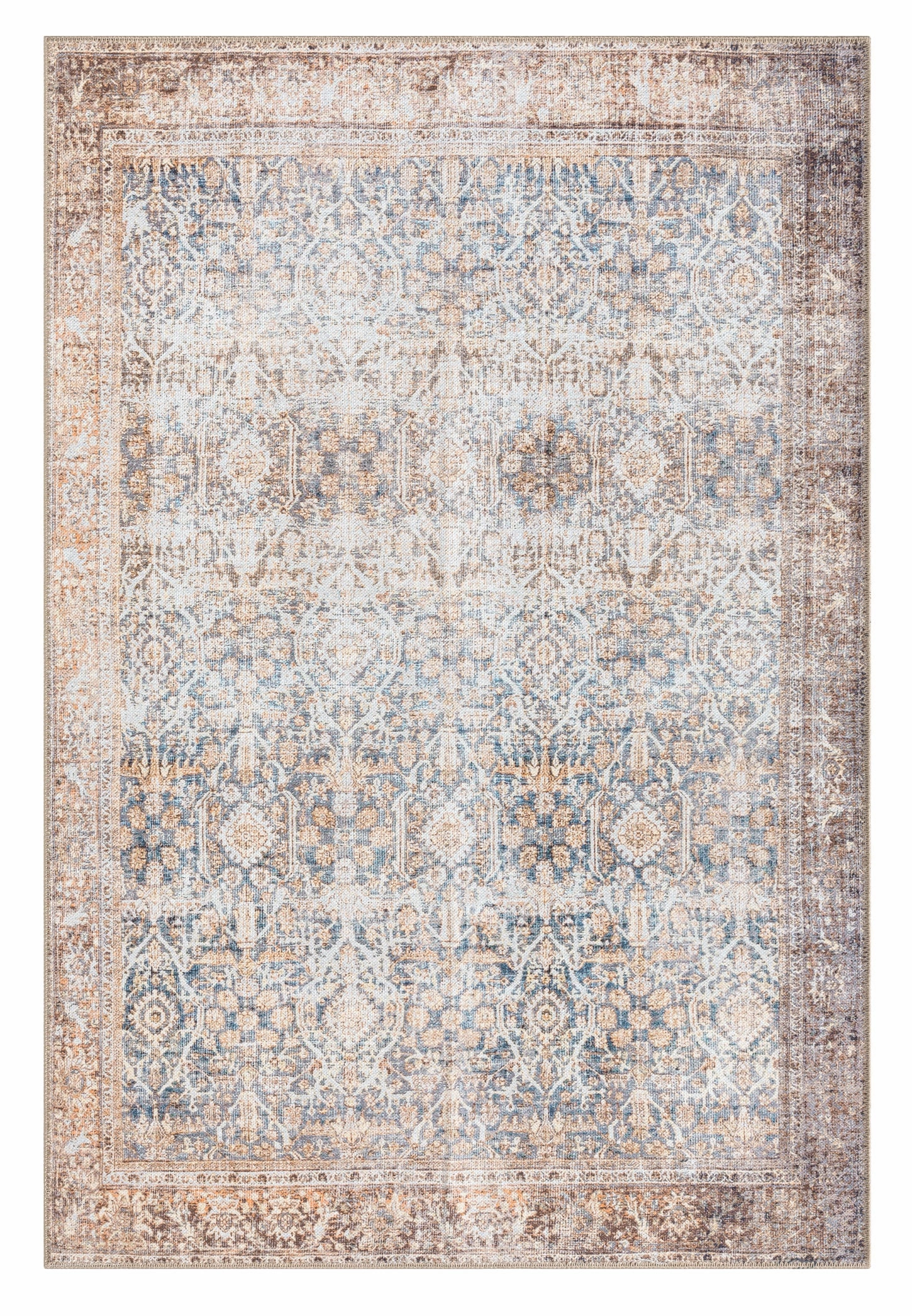 Krisna Brown and BlueTraditional Distressed Washable Rugmodern color block patchwork rug
