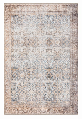 Krisna Brown and BlueTraditional Distressed Washable Rugmodern color block patchwork rug