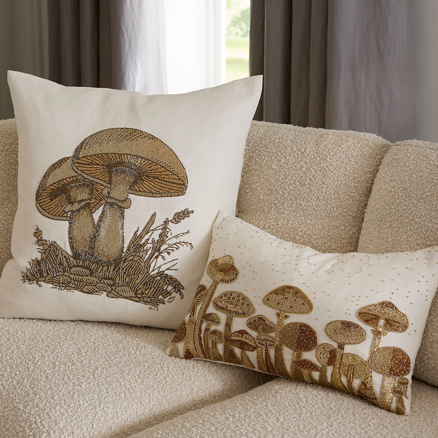 Large Mushrooms Beaded Pillow