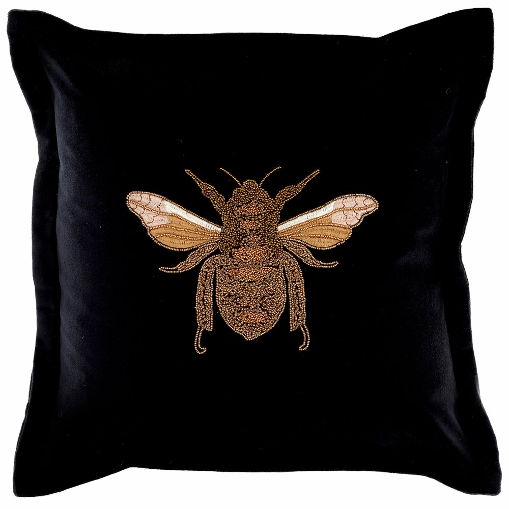Layla Embroidered Feather Cushion Black