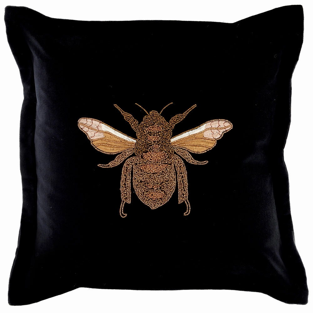 Layla Embroidered Feather Cushion Black
