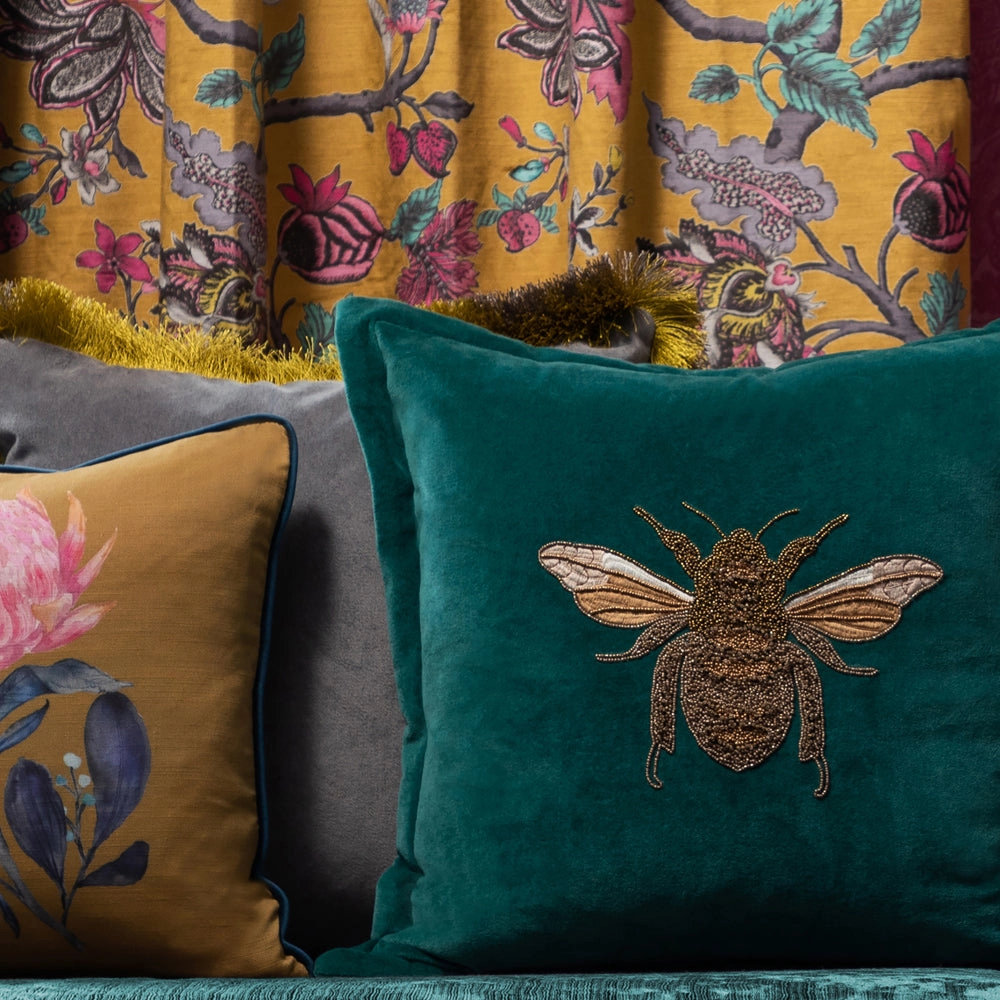 Layla Embroidered Feather Cushion Tealhome decor ,wall decor 