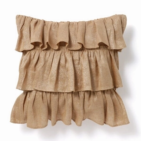 Linen Frill Cushion Cover 450 x 450  Natural x Goldbedding sets ,throw blankets 