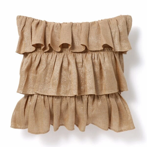 Linen Frill Cushion Cover 450 x 450  Natural x Goldbedding sets ,throw blankets 