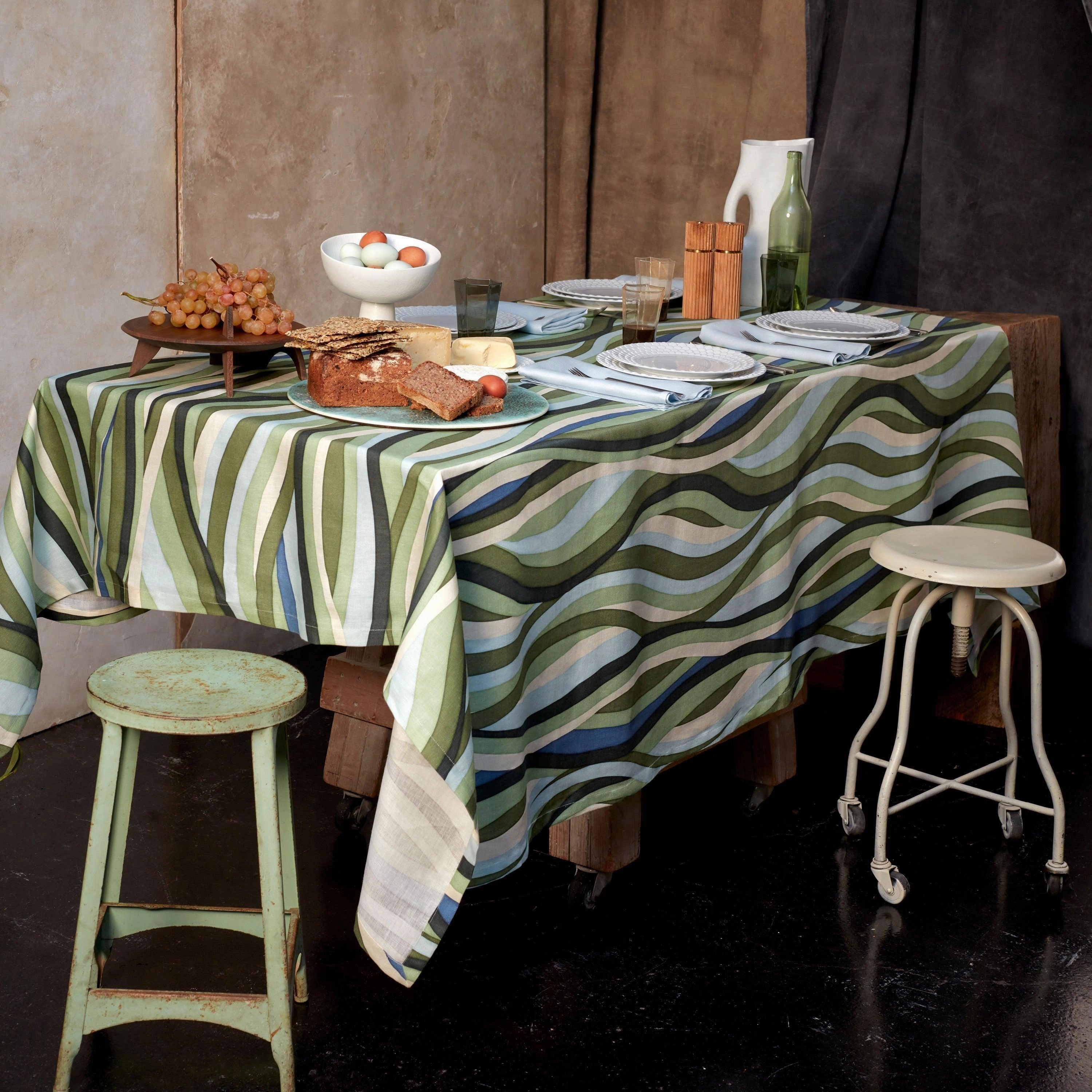Linen Sateen Landscape Tablecloth - Blue   Green