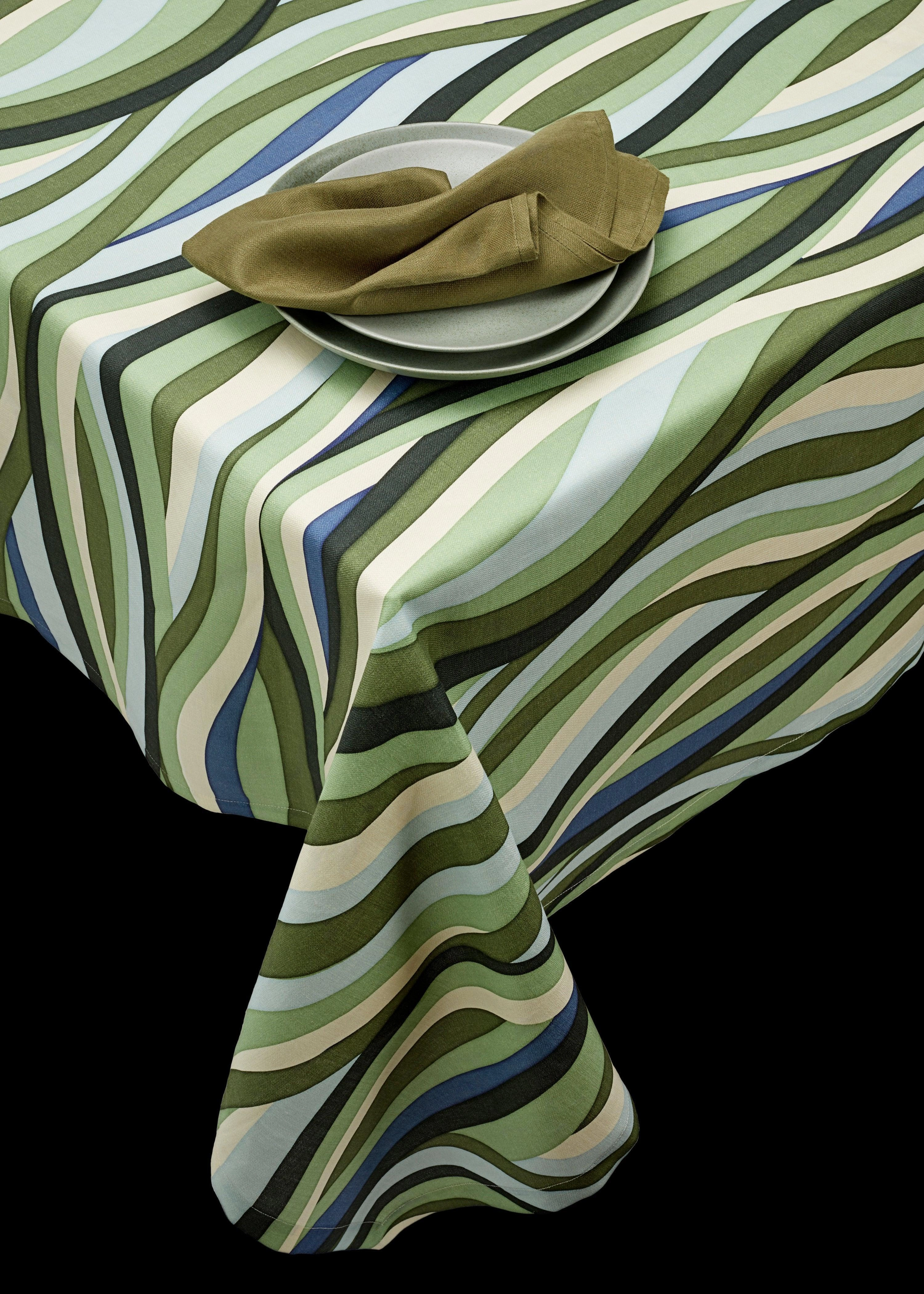 Linen Sateen Landscape Tablecloth - Blue   Green