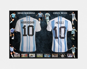 LIONEL MESSI & DIEGO MARADONA DUAL JERSEY FRAMED BUNDLEhandmade souvenirs