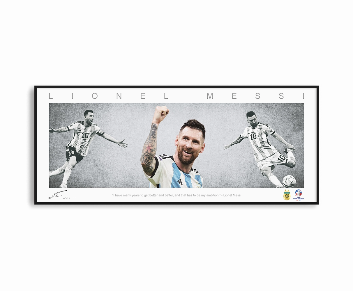 LIONEL MESSI PANORAMIC COLLAGE PRINT SIGNED FRAMED WINGShandmade souvenirs