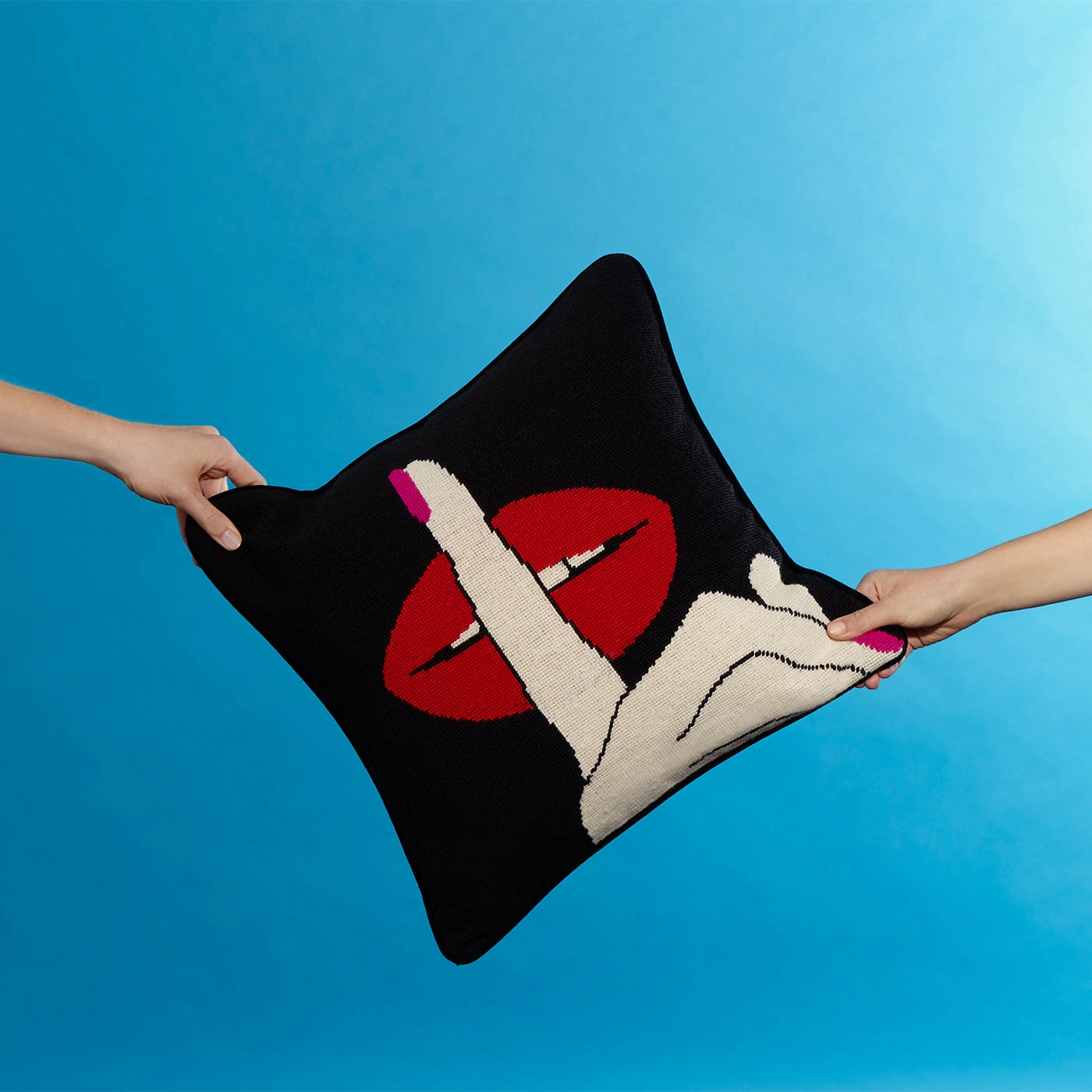 Lips Hush Needlepoint Throw Pillow