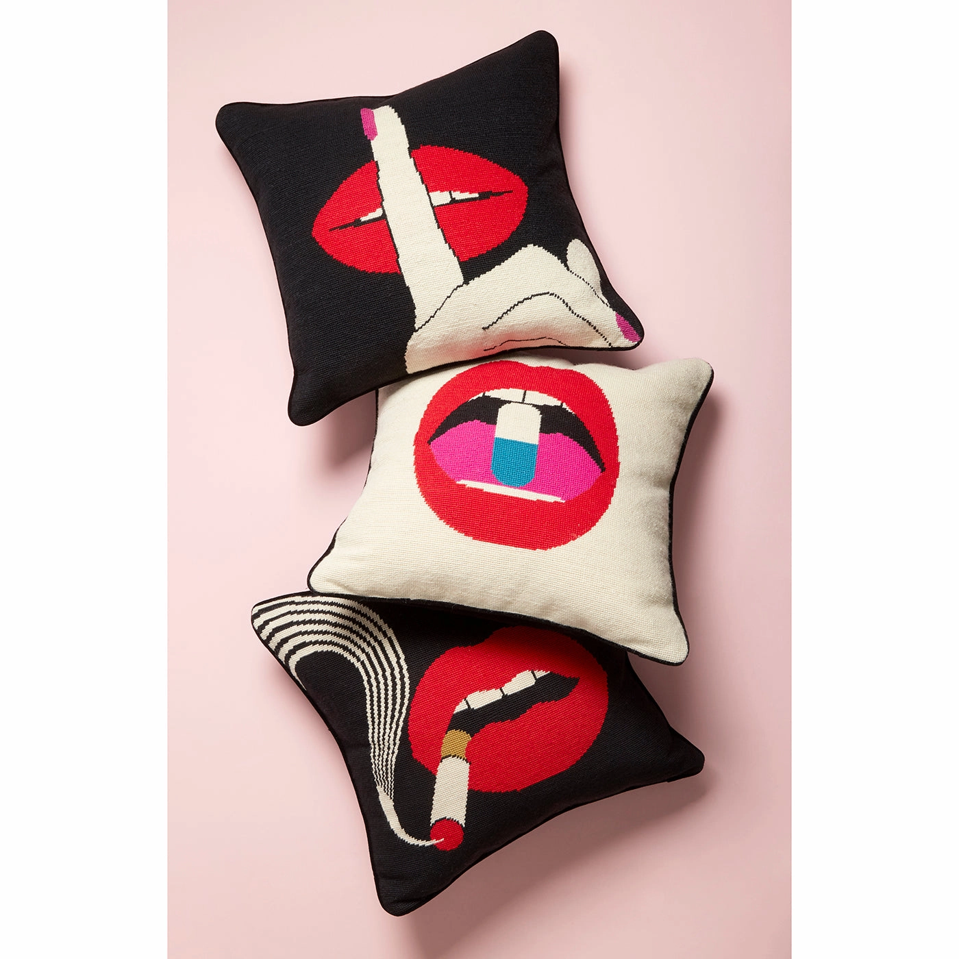 Lips Smolder Needlepoint Throw Pillow
