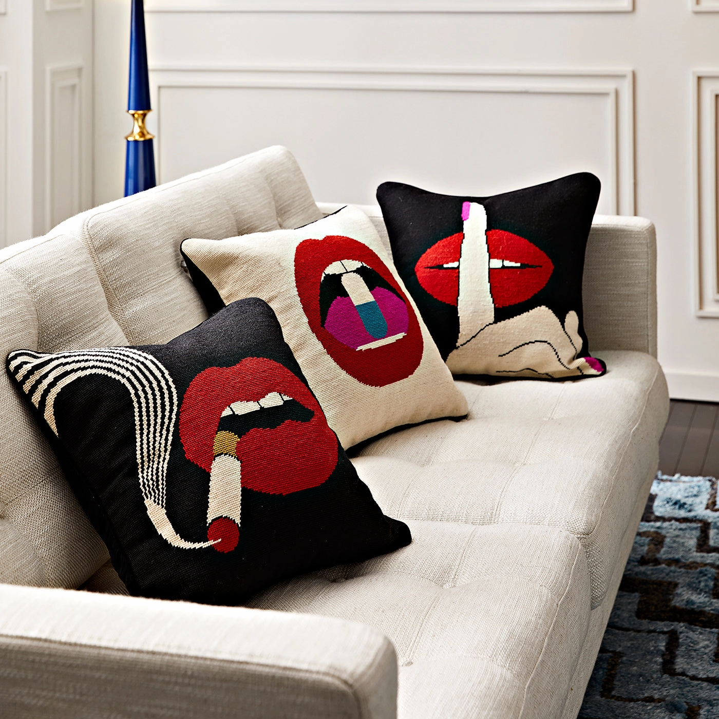 Lips Smolder Needlepoint Throw Pillow