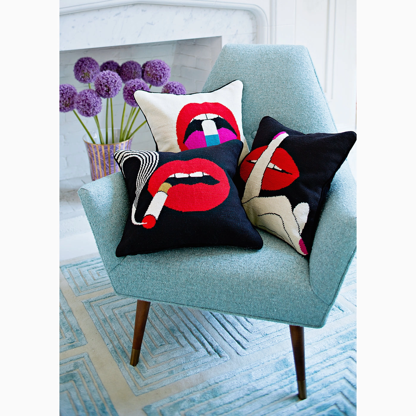 Lips Smolder Needlepoint Throw Pillow