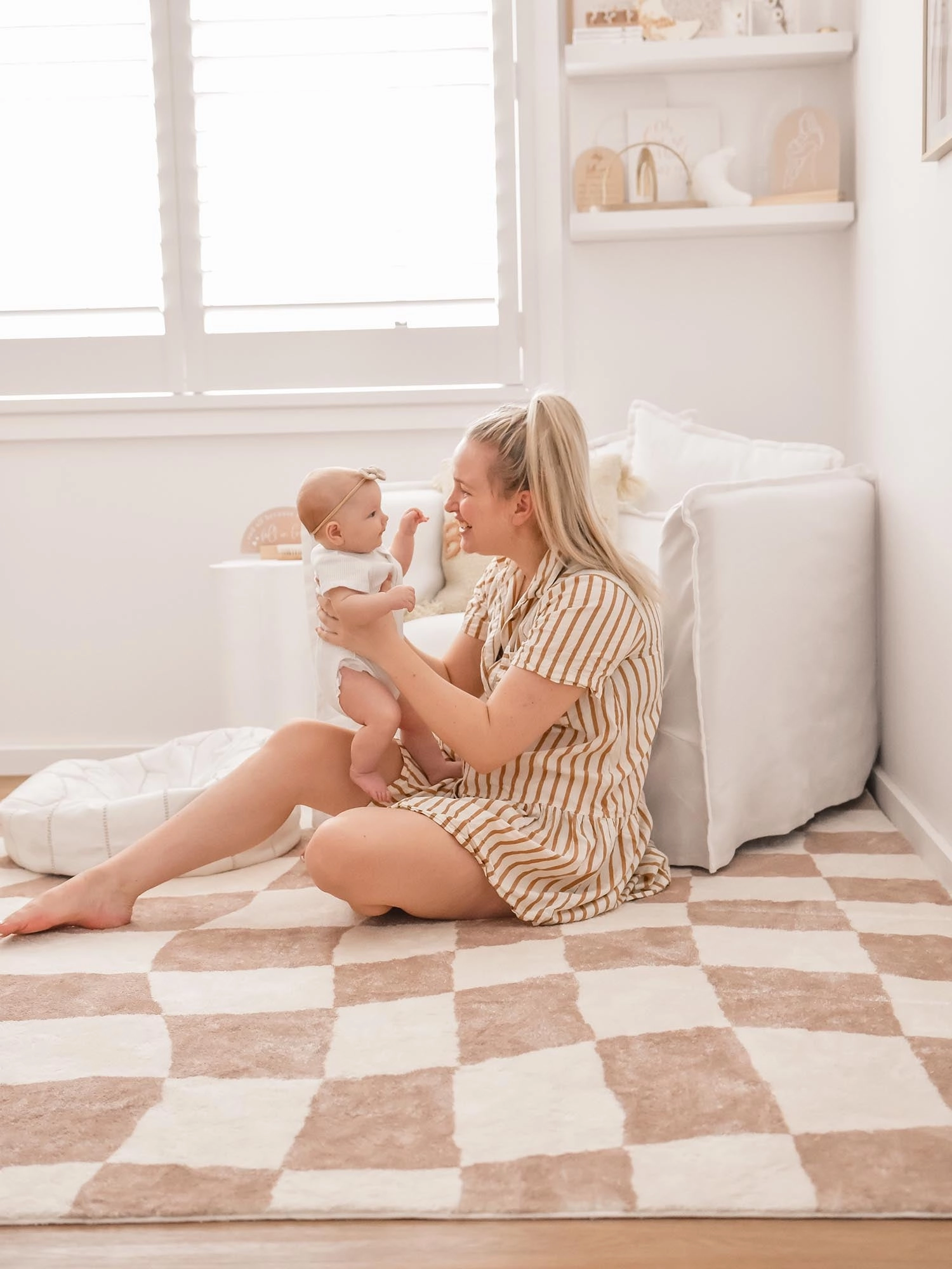 Logan Beige and Ivory Abstract Checkered Washable Rug