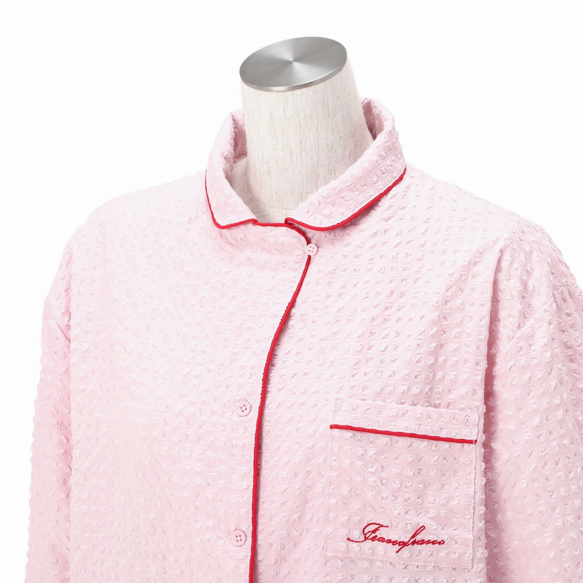 Logo Check Jacquard Pajamas With Embroidery Pink