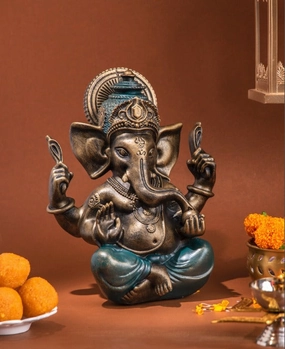 Lord Ganesha Sitting Statue - Black & Greenhome decor ,wall decor 