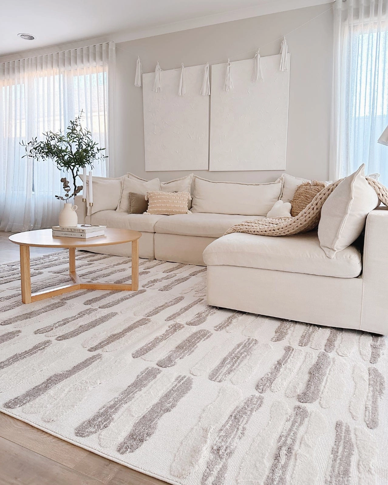 Luiza Ivory and Beige Abstract Striped Rug
