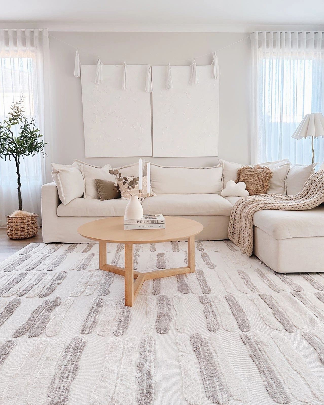 Luiza Ivory and Beige Abstract Striped Rug