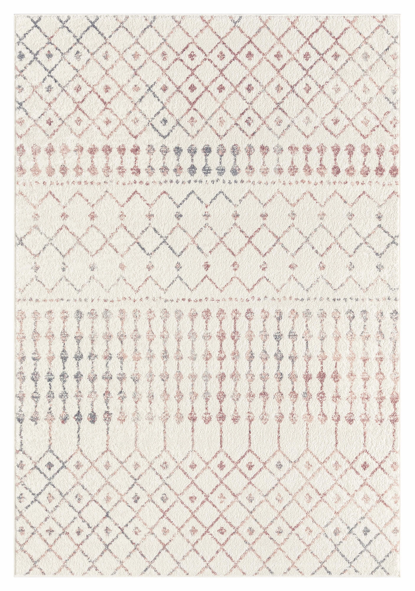 Maggie Pink and Grey Tribal Diamond Rugmodern color block patchwork rug