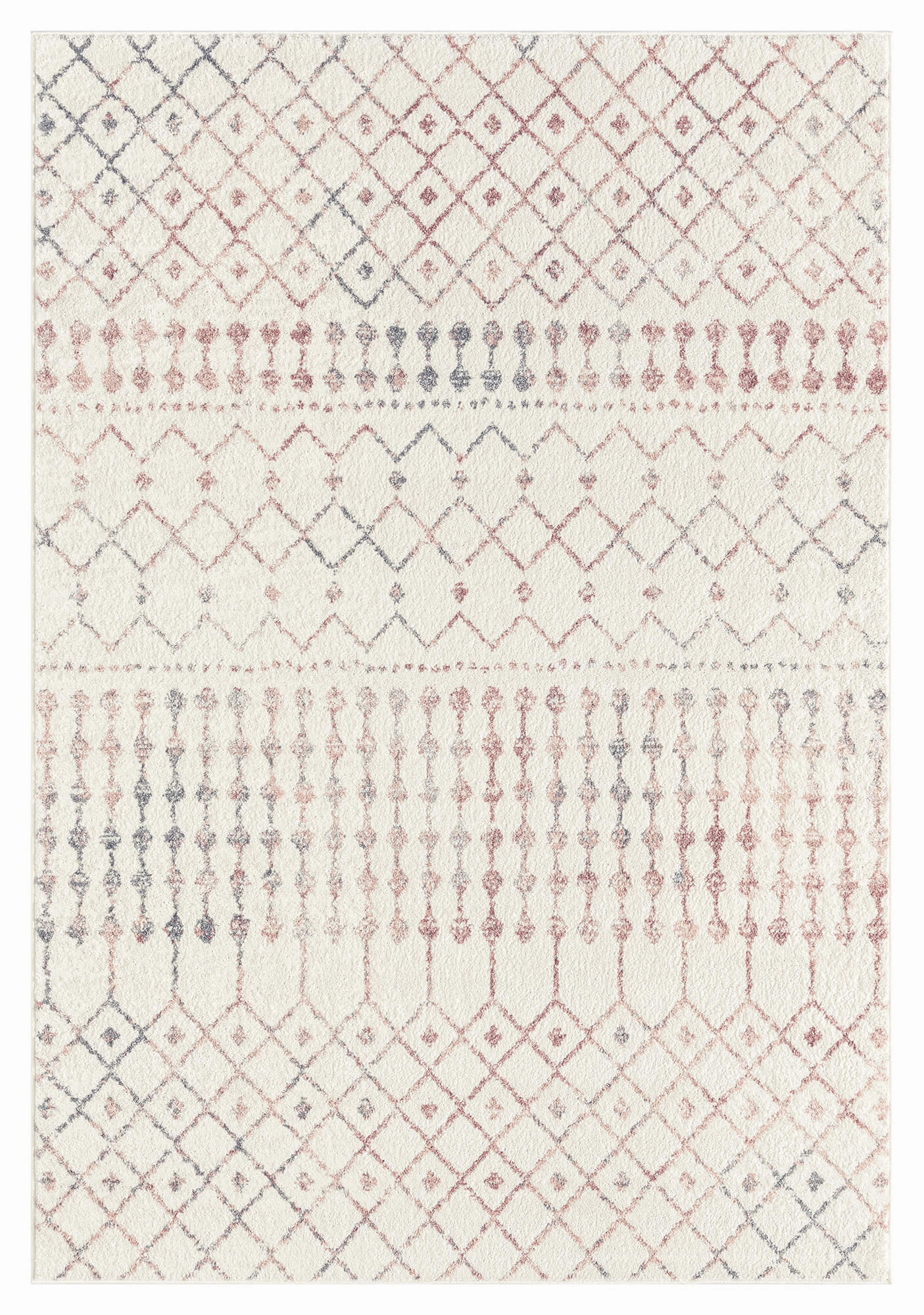 Maggie Pink and Grey Tribal Diamond Rugmodern color block patchwork rug
