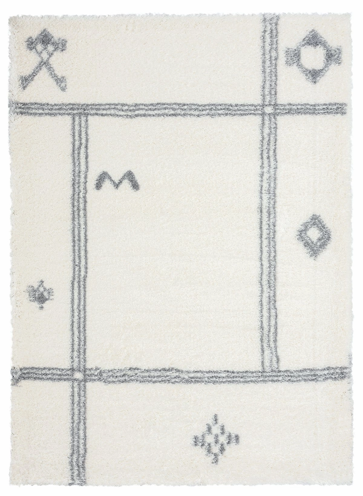 Makara Ivory And Grey Tribal Shag Rug *NO RETURNS UNLESS FAULTYmodern color block patchwork rug