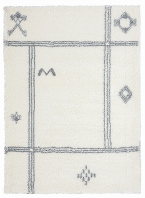 Makara Ivory And Grey Tribal Shag Rug *NO RETURNS UNLESS FAULTYmodern color block patchwork rug