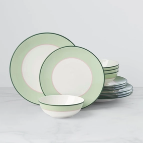 Make It Pop 12-Piece Dinnerware Set - Green/Pinkmodern kitchen decor ,kitchen dinner set ,dinnerware 