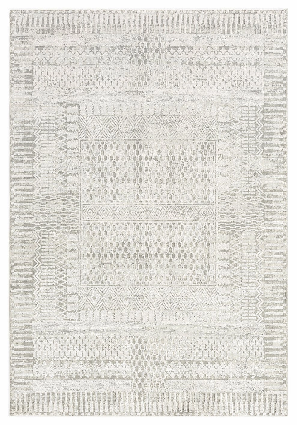 Makeda Ivory and Grey Distressed Tribal Rug *NO RETURNS UNLESS FAULTYmodern color block patchwork rug