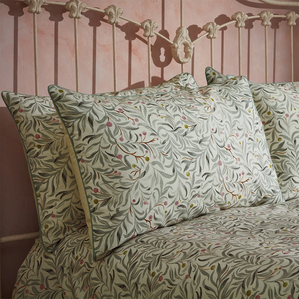 Malory Traditional Floral Printed Piped Pillowcase Pair Eucalyptusbedding sets ,throw blankets 