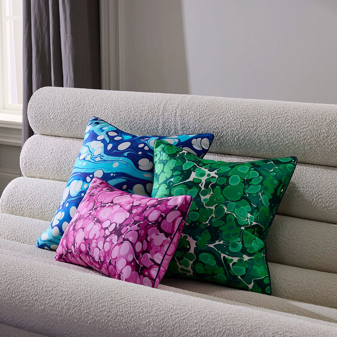 Marbleized Fuchsia Silk Pillow