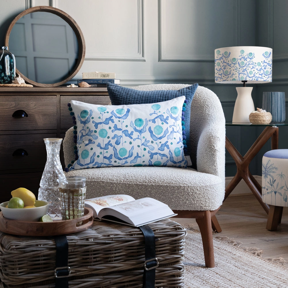 Mariani Printed Pom Pom Cushion Cobalt