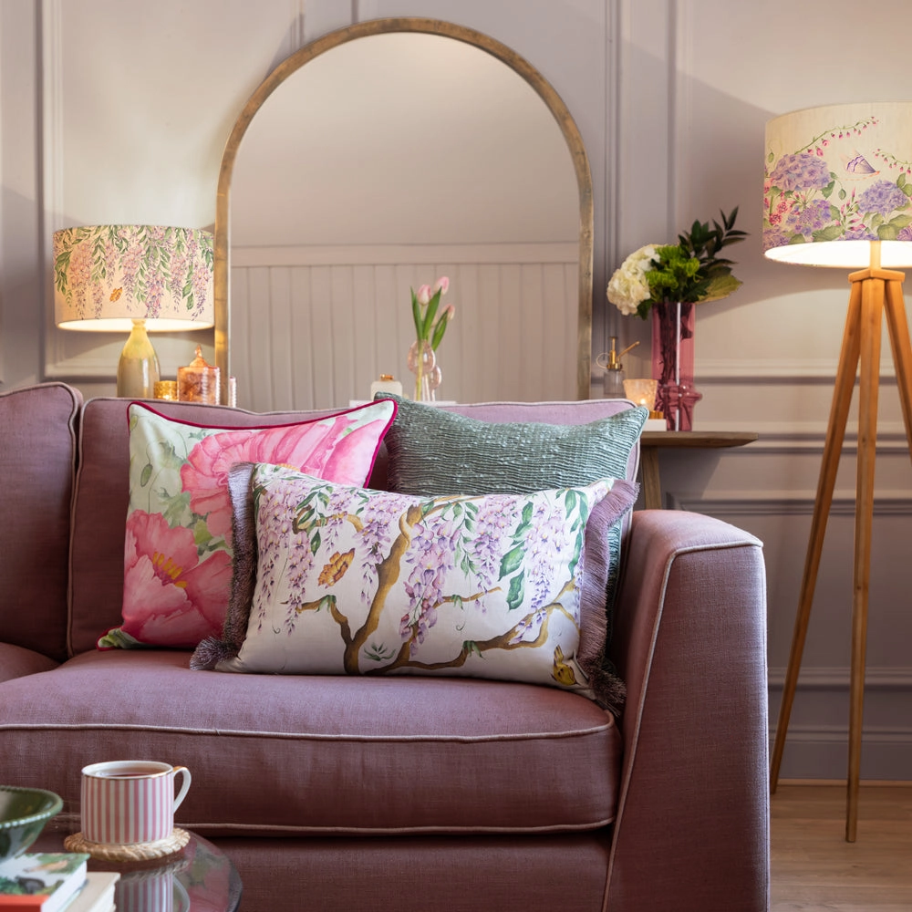 Mariposa Printed Ruched Cushion Cream